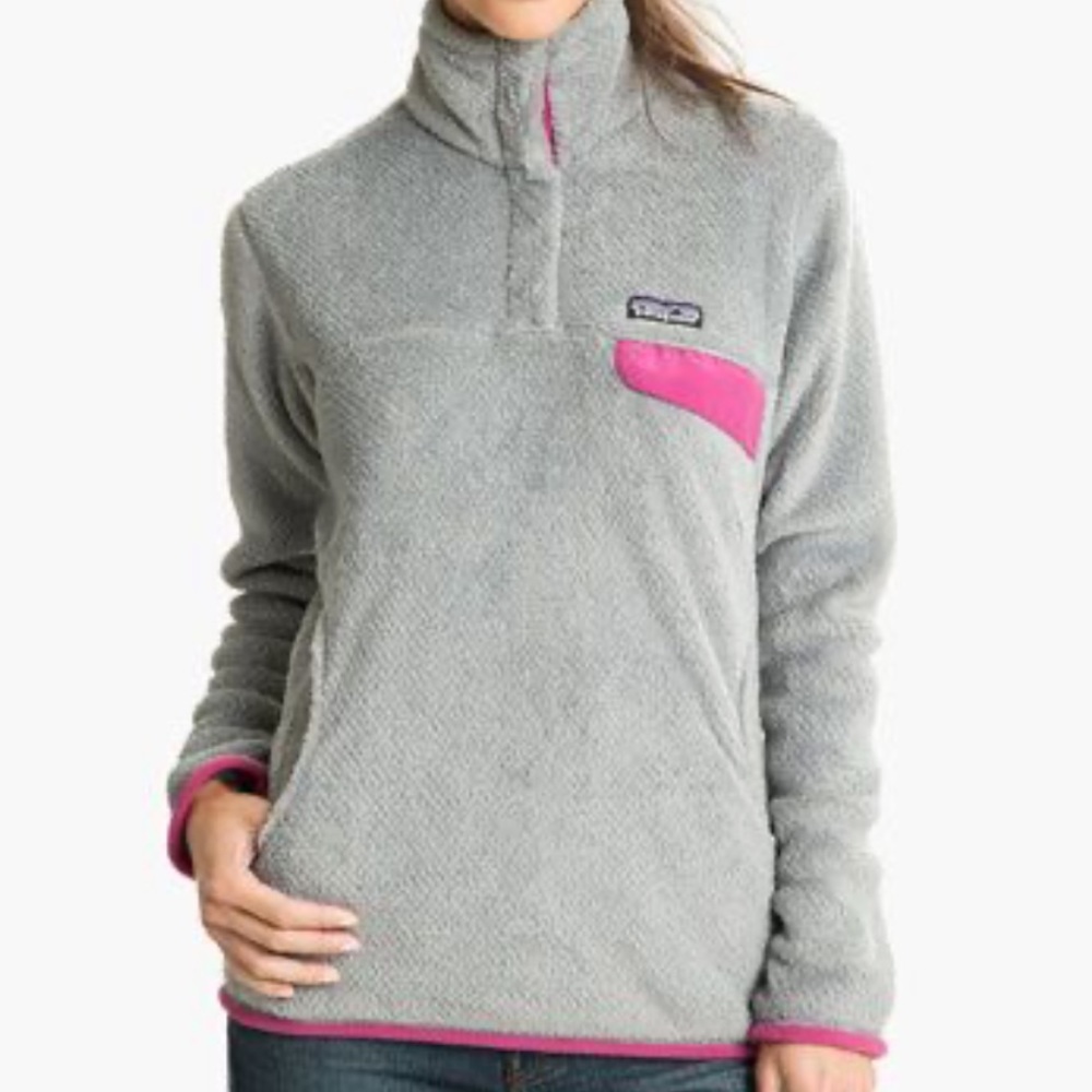Patagonia Sherpa style quarter button up gray and pink/purple fleece size M